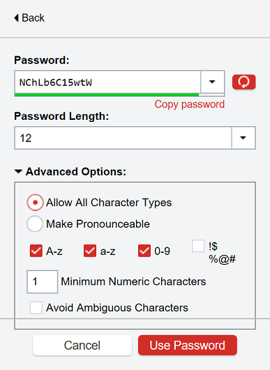 lastpass password generator ambiguous characters
